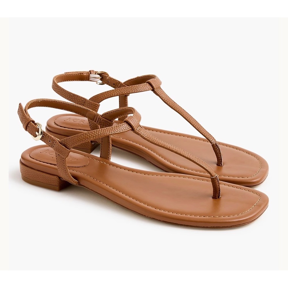 J Crew Factory Brown Ankle Strap Thong Sandals Textured T-Strap Flat Size 10
